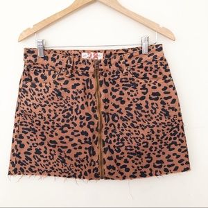 Free People Leopard Print Cotton Zip Mini Skirt